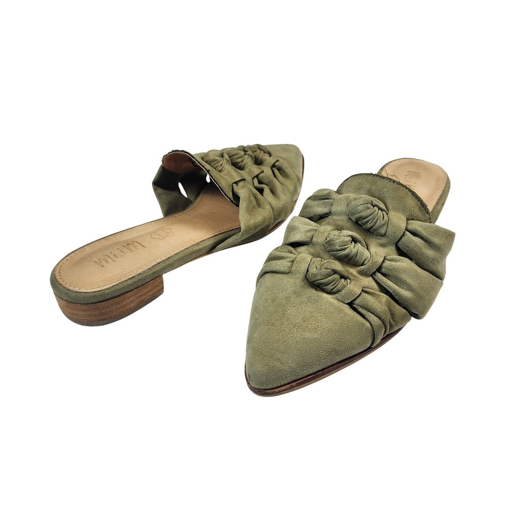 Mi.iM Olive Green Faux Suede Pointed Toe Knotted Mules Shoes Flats Slides Size 9